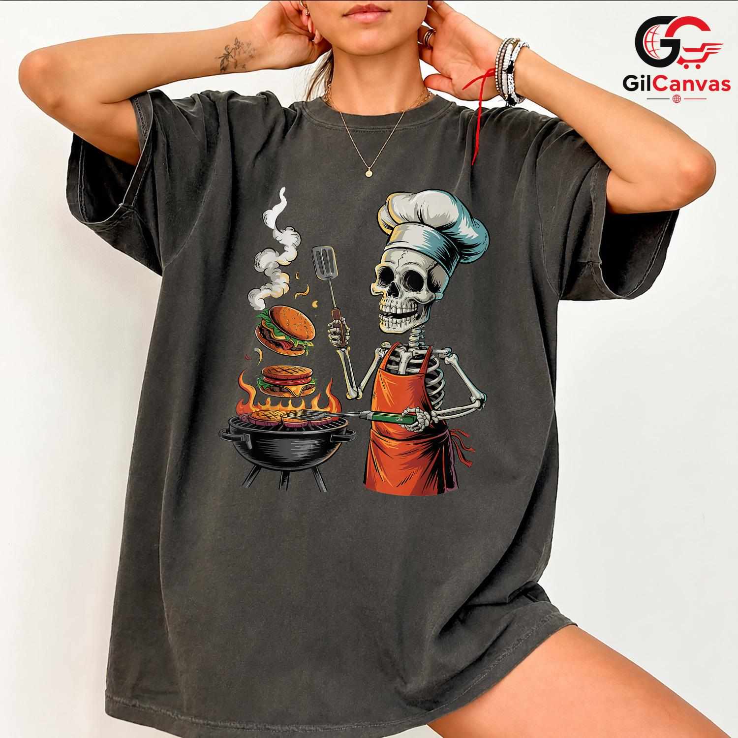 Funny BBQ Skeleton Chef Shirt Unisex Great Grilling Foodie Gift For Halloween