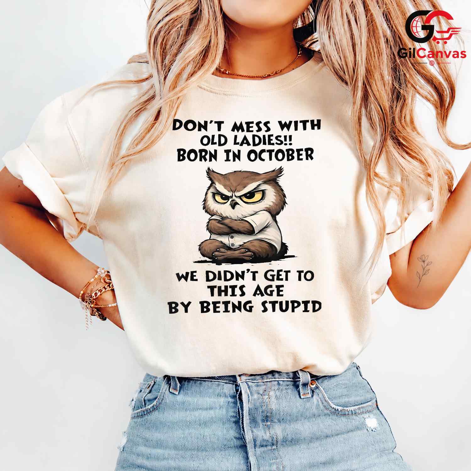 Funny October Owl Tee Shirt Unisex Hilarious Birthday Gift For Old Ladies