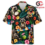 Funny Raccoon Island Critter Shirt, Mens Aloha Party Wear Summer Vacation
