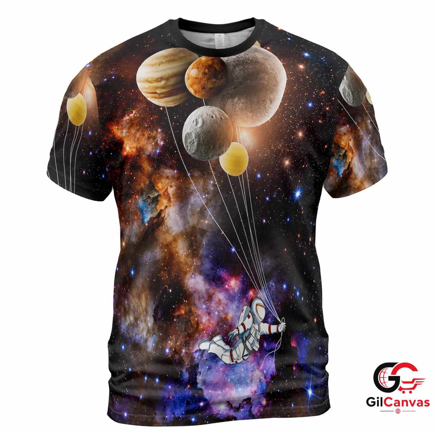 Galaxy Astronaut Art 3D T-Shirt, Cool Unisex Cosmic Graphic Tee Gift For Birthdays