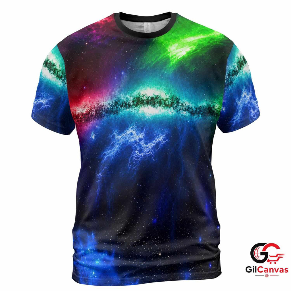 Galaxy Print 3D T-Shirt, Cool Unisex Space Theme Graphic Tee Gift For Sci-Fi Dreamers