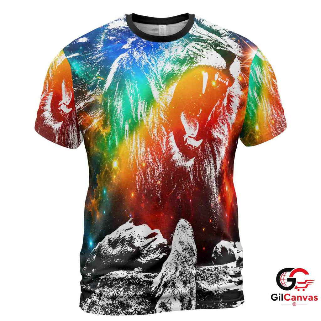 Galaxy Roaring Lion 3D T-Shirt, Vibrant Unisex Nebula Graphic Tee Gift For Birthdays
