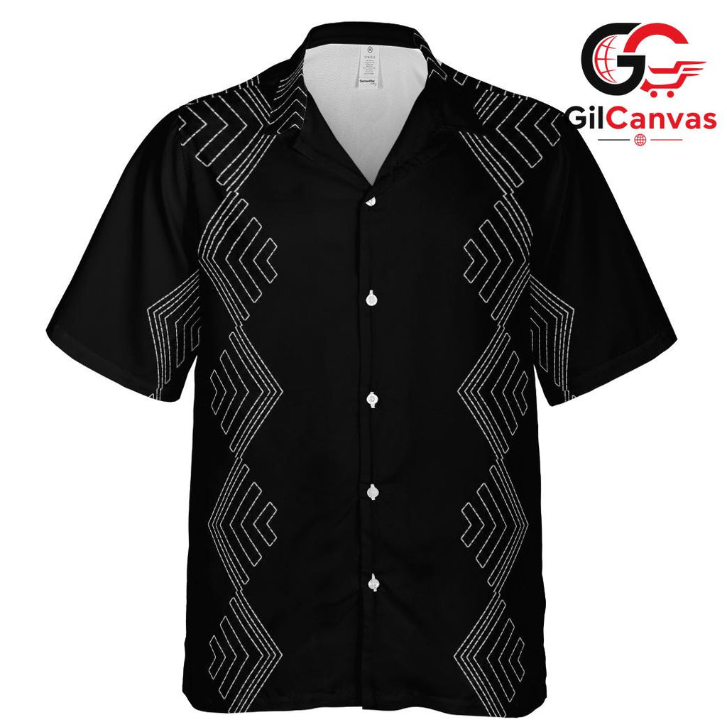 Geometric Black White Aloha Shirt, Abstract Mens Apparel Holiday Summer Vacation