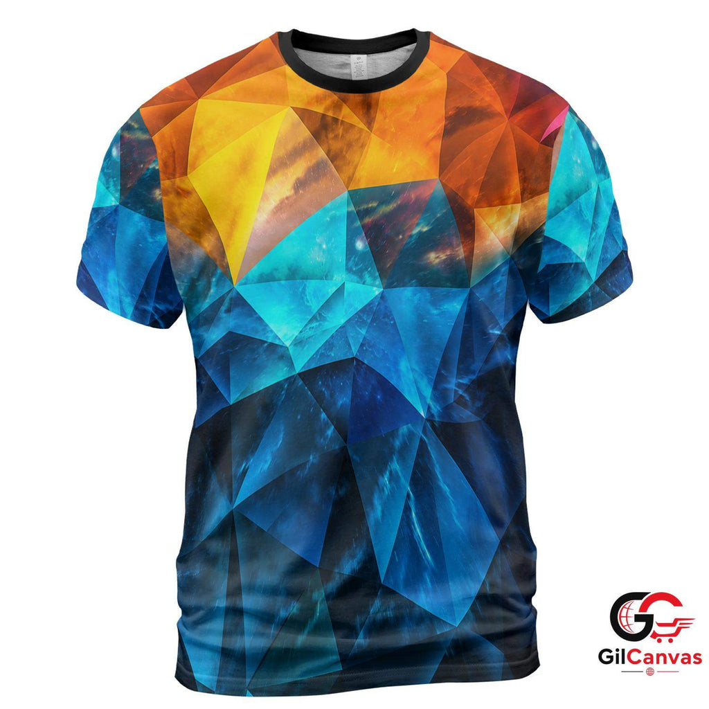 Geometric Pattern 3D T-Shirt, Vibrant Unisex Summer Activewear Graphic Tee