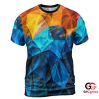 Geometric Pattern 3D T-Shirt, Vibrant Unisex Summer Activewear Graphic Tee
