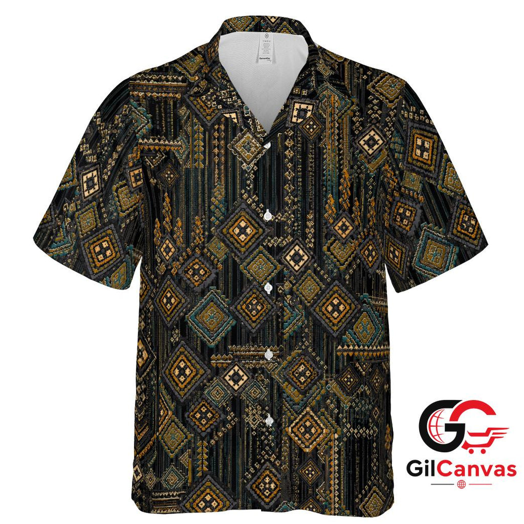Geometric Print Hawaiian Shirt For Unisex Party Wear Beach Vacation Casual Fit