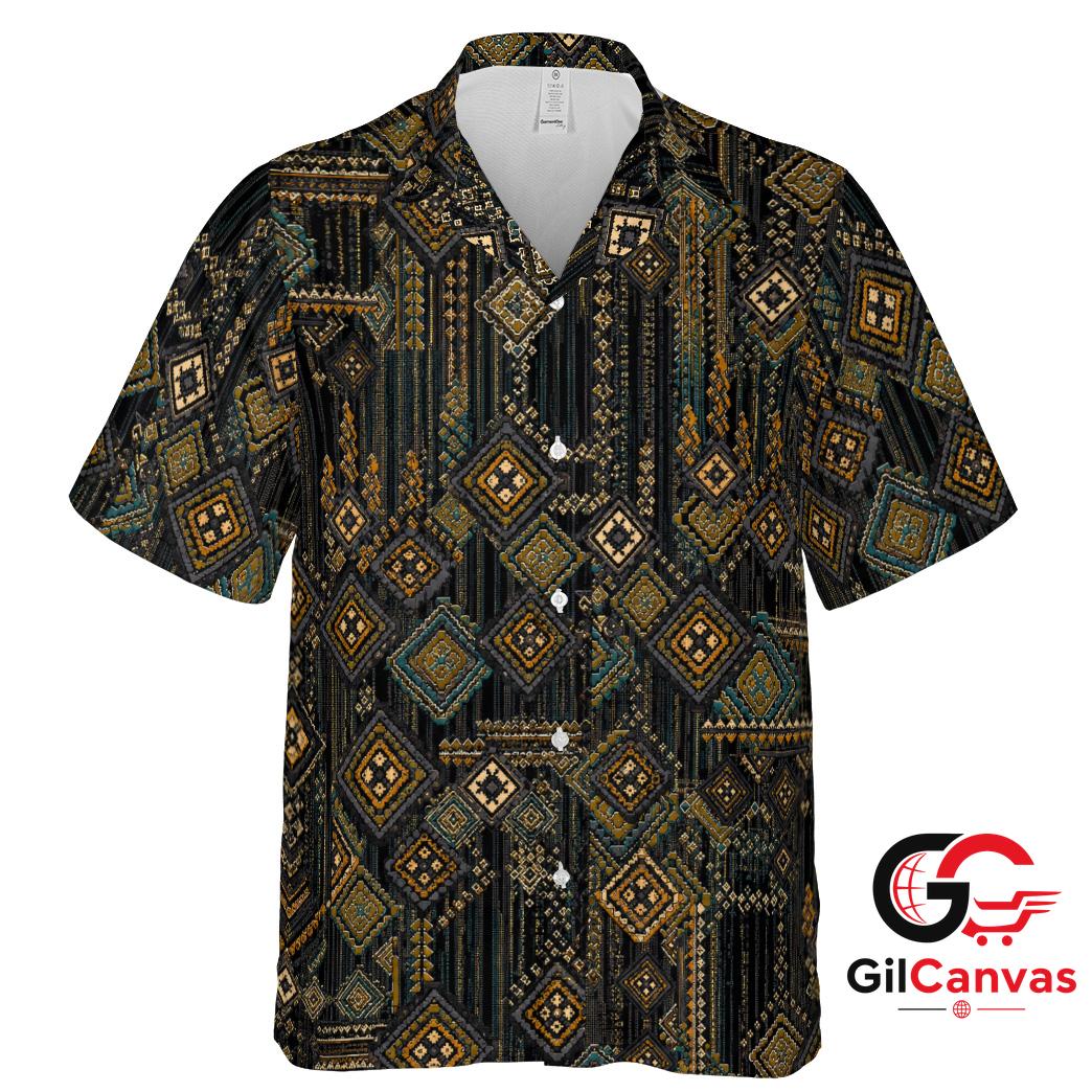 Geometric Print Hawaiian Shirt For Unisex Party Wear Beach Vacation Casual Fit
