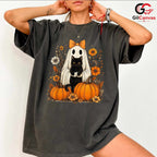 Ghost Black Cat Halloween T-Shirt Unisex Spooky Fall Event Gift Kids Adults