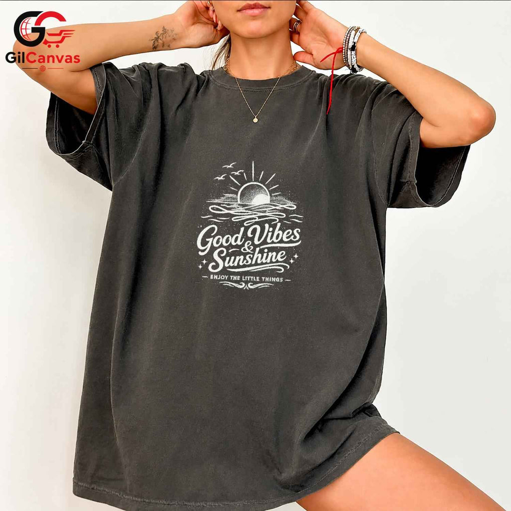 Good Vibes Sunset T-Shirt Summer Beach Trip Relaxation Unisex Graphic Tee