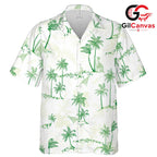 Green Palm Tree Hawaiian Tee, Fun Casual Men Beachwear Summer Apparel Style