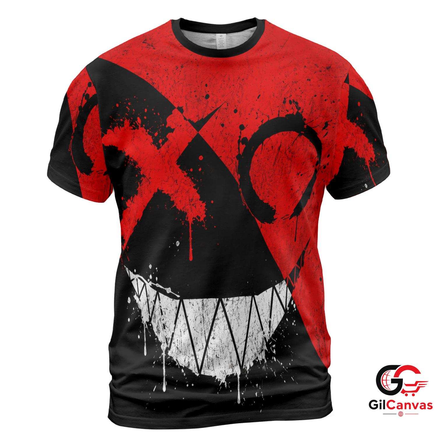 Grinning Face Art 3D T-Shirt, Unique Unisex Halloween Graphic Tee For Events