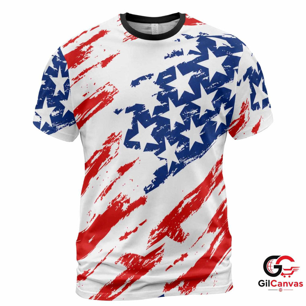 Grunge American Flag 3D T-Shirt, Patriotic Unisex Independence Day Graphic Tee Gift