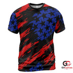 Grunge USA Flag Art 3D T-Shirt, Patriotic Unisex Holiday Graphic Tee Casual Outfits