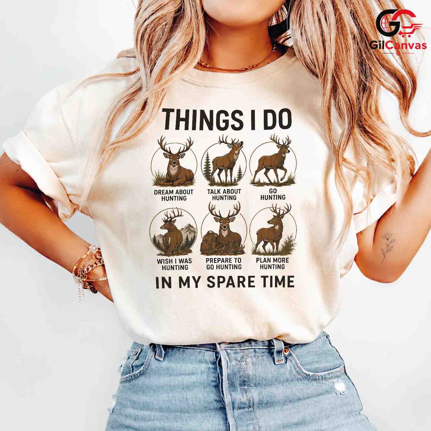 Hunting Spare Time T-Shirt Funny Deer Wildlife Unisex Fathers Day Gift Tee