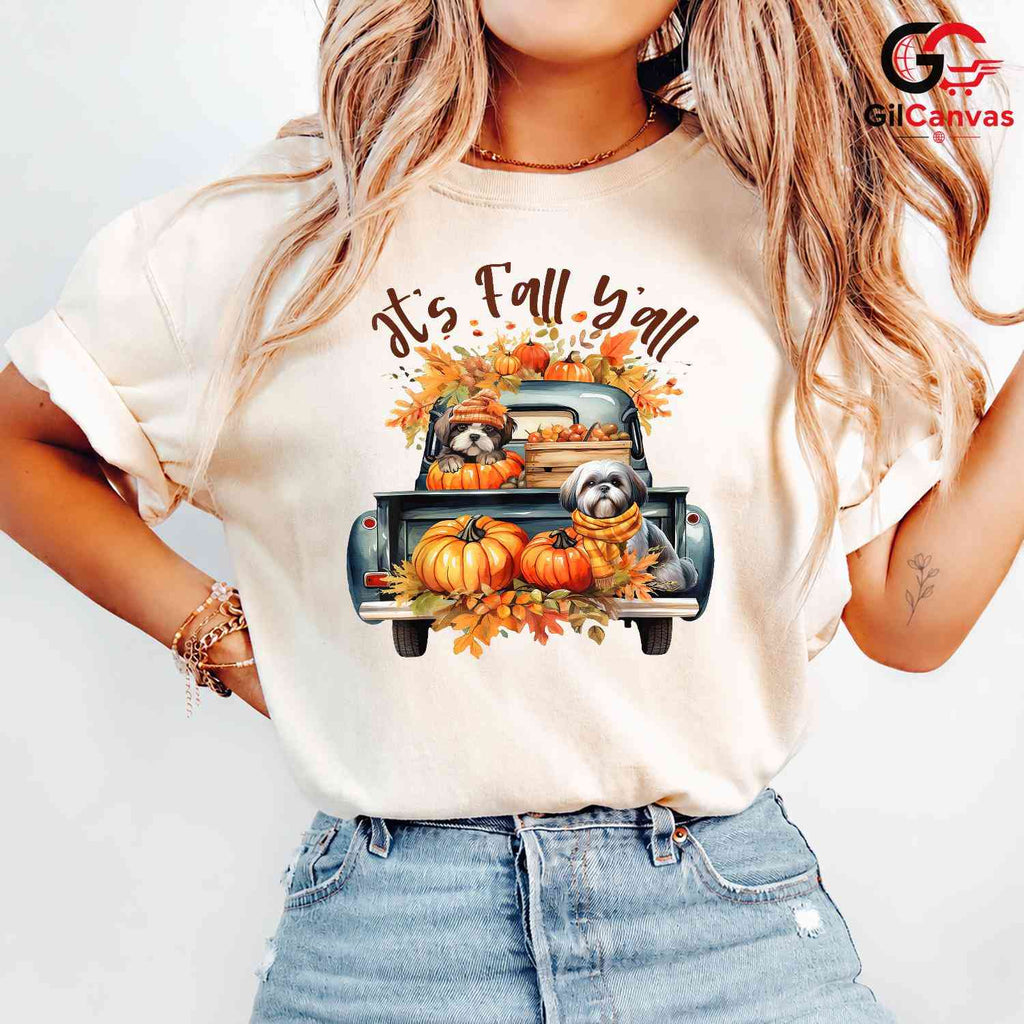 Its Fall Yall Pumpkin Truck T-Shirt Unisex Cute Thanksgiving Dog Lover Gift