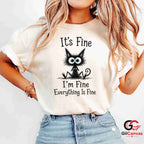 Its Fine Im Fine Anxious Cat T-Shirt Sarcastic Humor Unisex Graphic Apparel Tee