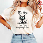 Its Fine Im Fine Anxious Cat T-Shirt Sarcastic Humor Unisex Graphic Apparel Tee