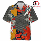 Koi Fish Pattern Hawaiian Tee, Tropical Unisex Beachwear for Summer Events
