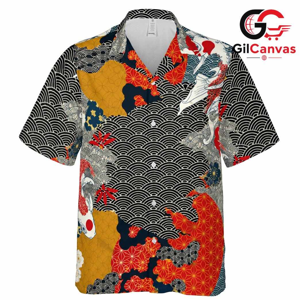 Koi Fish Pattern Hawaiian Tee, Tropical Unisex Beachwear for Summer Events
