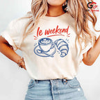 Le Weekend Croissant T-Shirt Coffee Latte Art Foodie Unisex French Relaxing Tee
