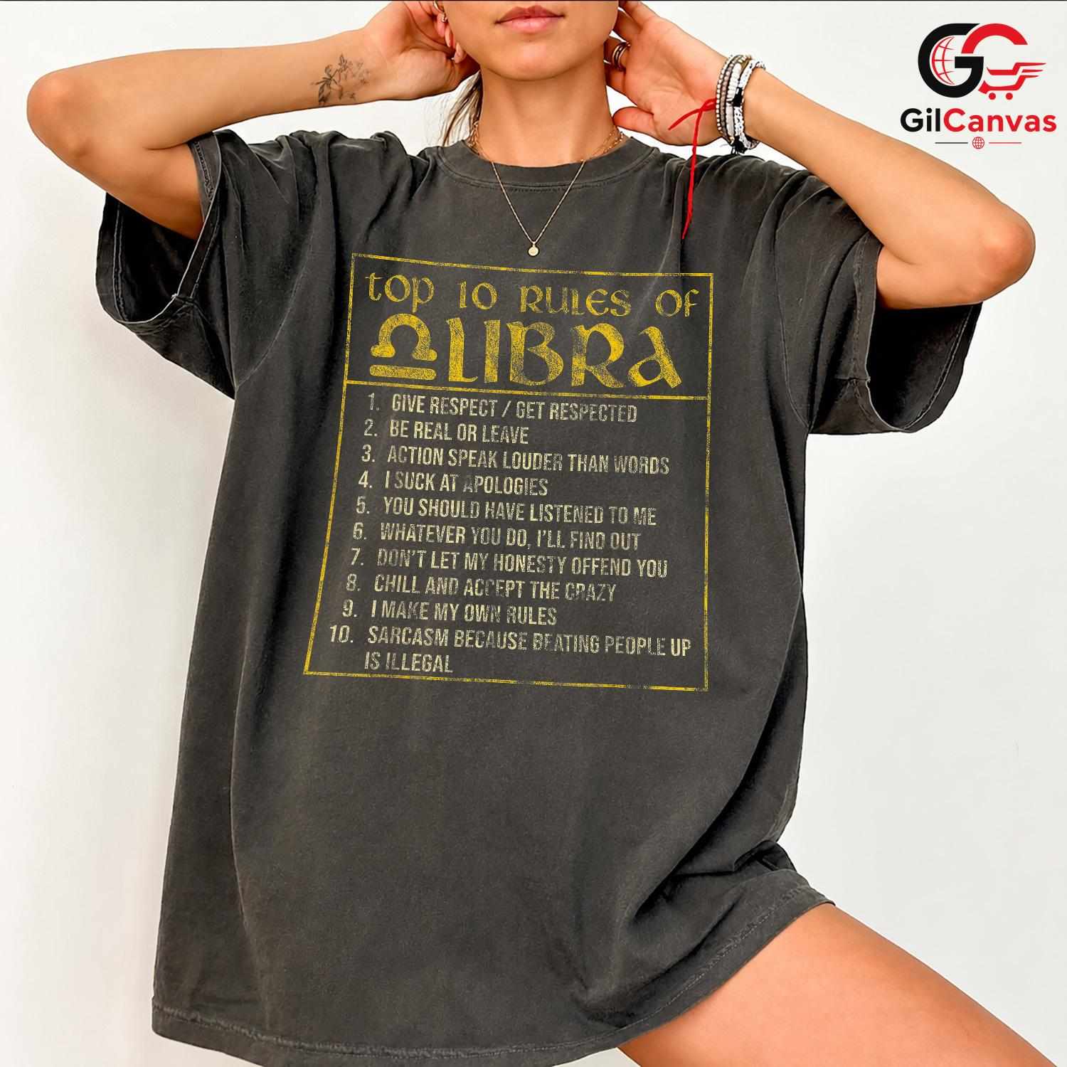 Libra Top 10 Rules Tee Shirt Unisex Perfect Astrology Friend Birthday Gift