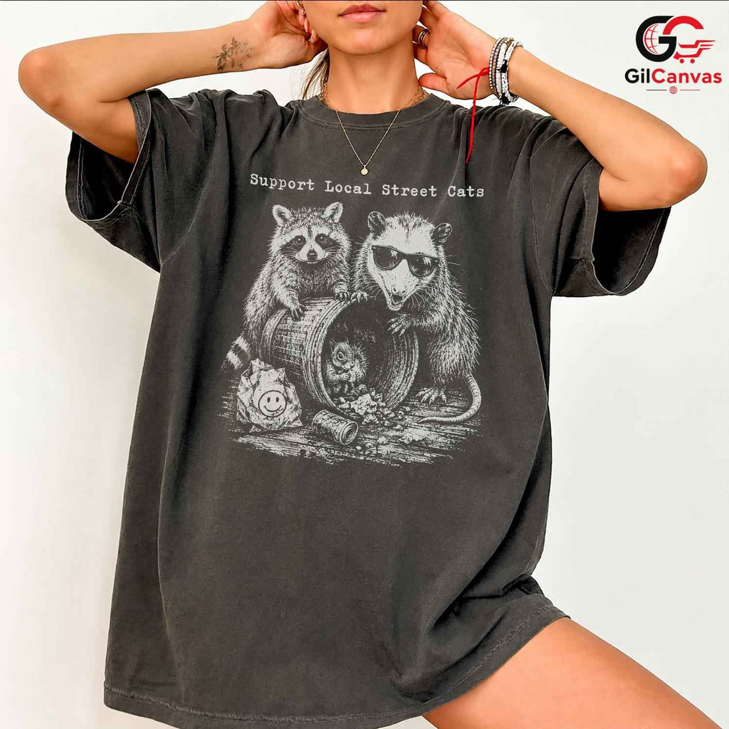 Local Street Cats Funny T-Shirt Raccoon Opossum Animal Unisex Graphic Tee