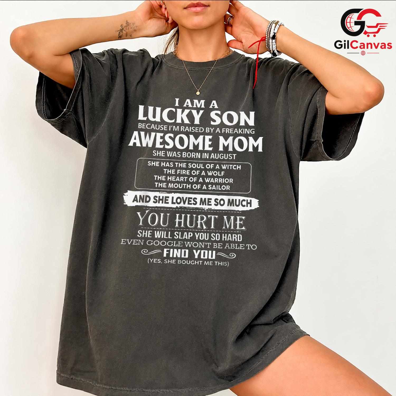 Lucky Son Funny Mom Tee Shirt Unisex Family Humor Birthday Gift For Mother