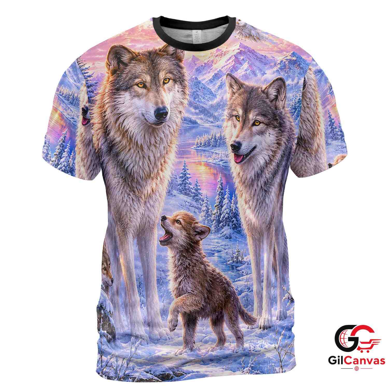 Majestic Wolves Art 3D T-Shirt, Unisex Winter Animal Graphic Tee Nature Lovers