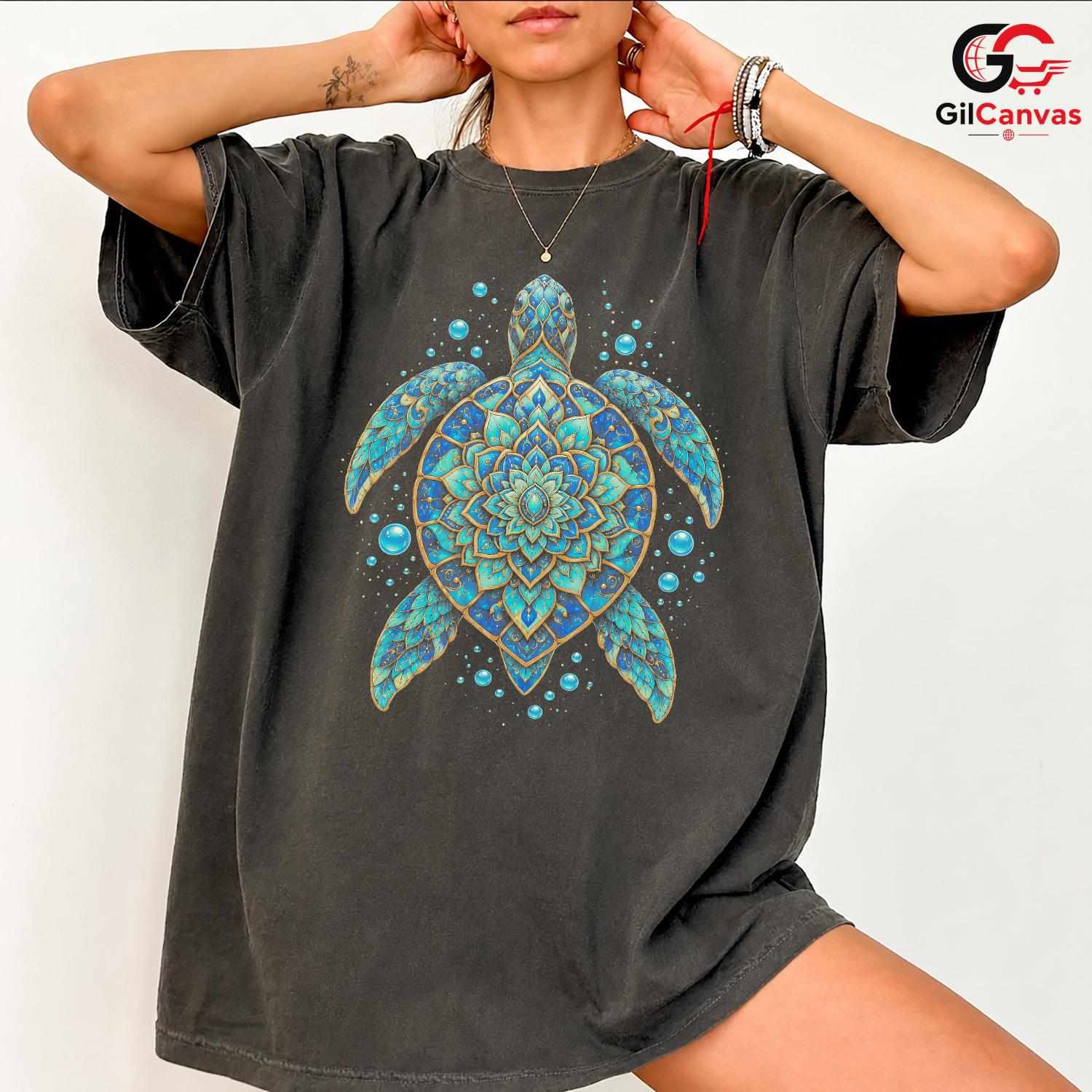 Mandala Turtle Ocean Tee Shirt Unique Beach Vibe Art Unisex Graphic Apparel