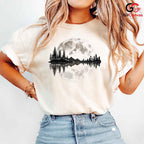 Moonlit City Forest Skyline T-Shirt Scenic Night Sky Unisex Graphic Apparel Tee