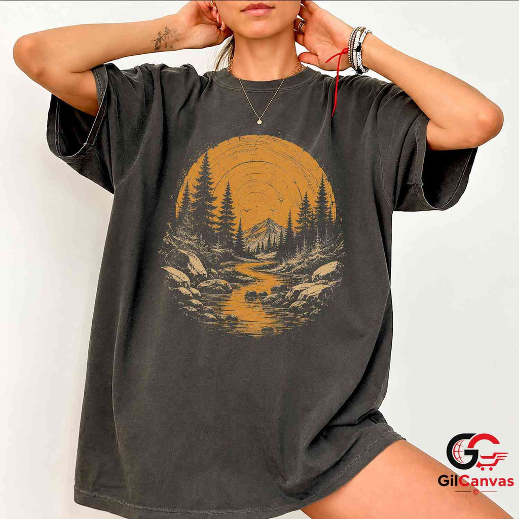 Mountain Forest River T-Shirt Scenic Nature Lover Unisex Adventure Graphic Tee