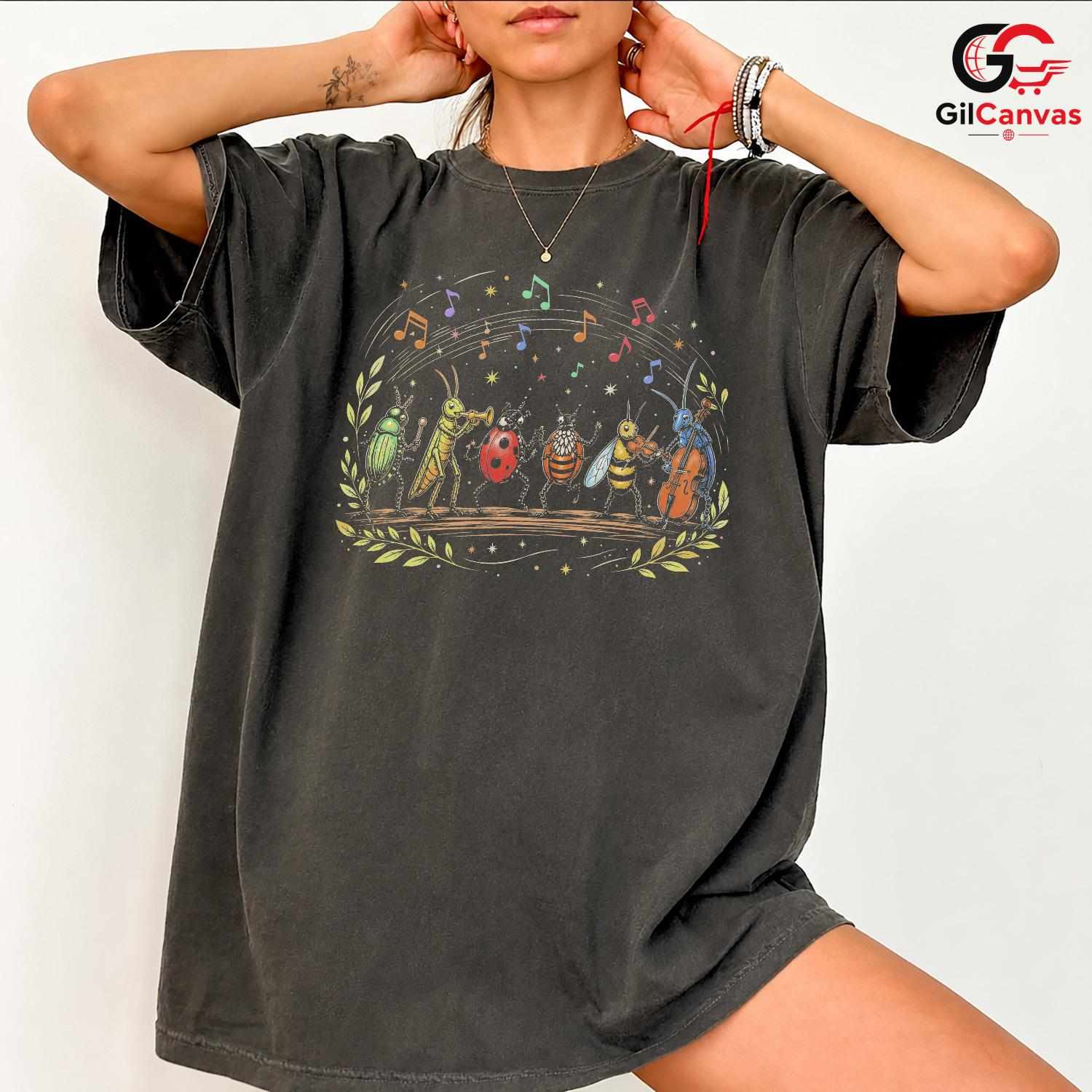 Music Bug Insect Graphic T-Shirt Nature Lover Kids Gift Unisex Casual Apparel