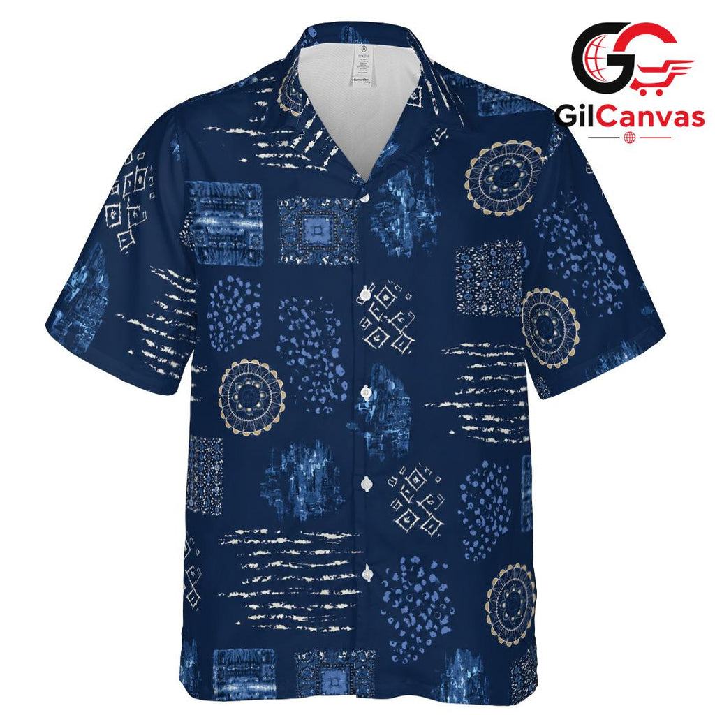 Navy Floral Hawaiian Shirt, Custom Unisex Beachwear for Summer Party Event