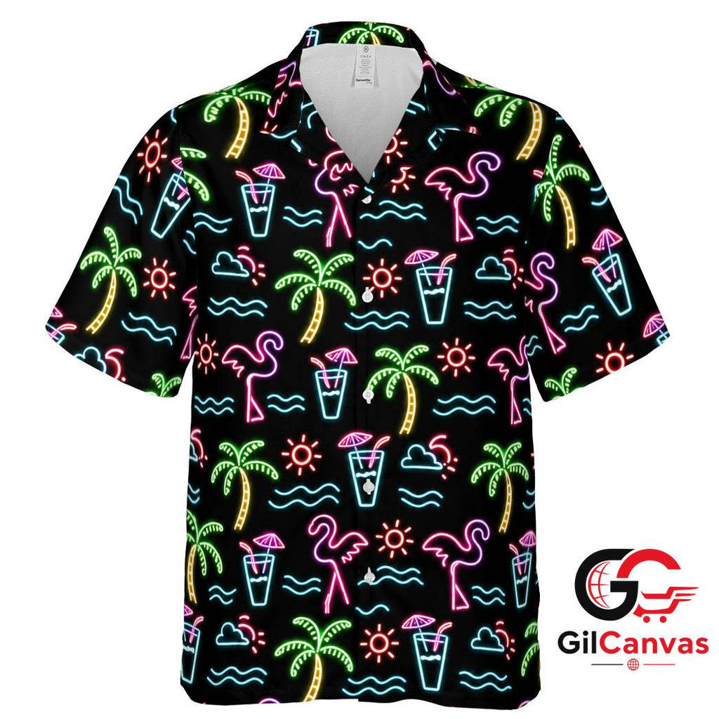 Neon Flamingo Hawaiian Shirt For Summer Parties Unisex Tropical Beach Wear