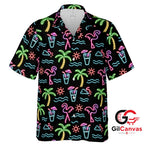 Neon Flamingo Hawaiian Shirt For Summer Parties Unisex Tropical Beach Wear
