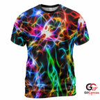Neon Fractal Abstract 3D T-Shirt, Glowing Unisex Psychedelic Graphic Tee Music Fests