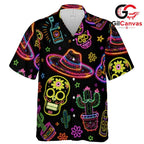 Neon Sugar Skull Vibrant Tee, Unique Unisex Day Of The Dead Fiesta Summer Print