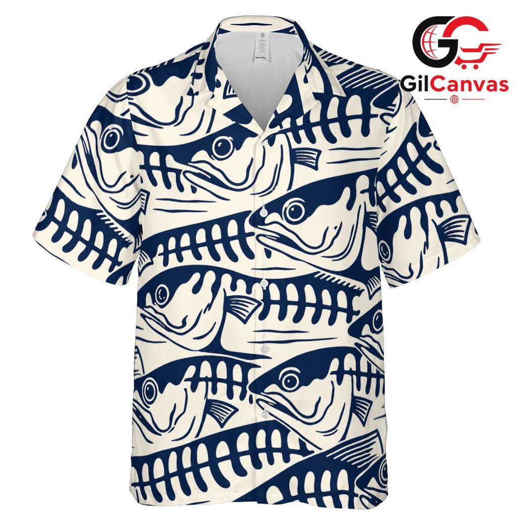 Ocean Fish Mackerel Pattern Shirt, Casual Mens Tropical Aloha Beach Vacation