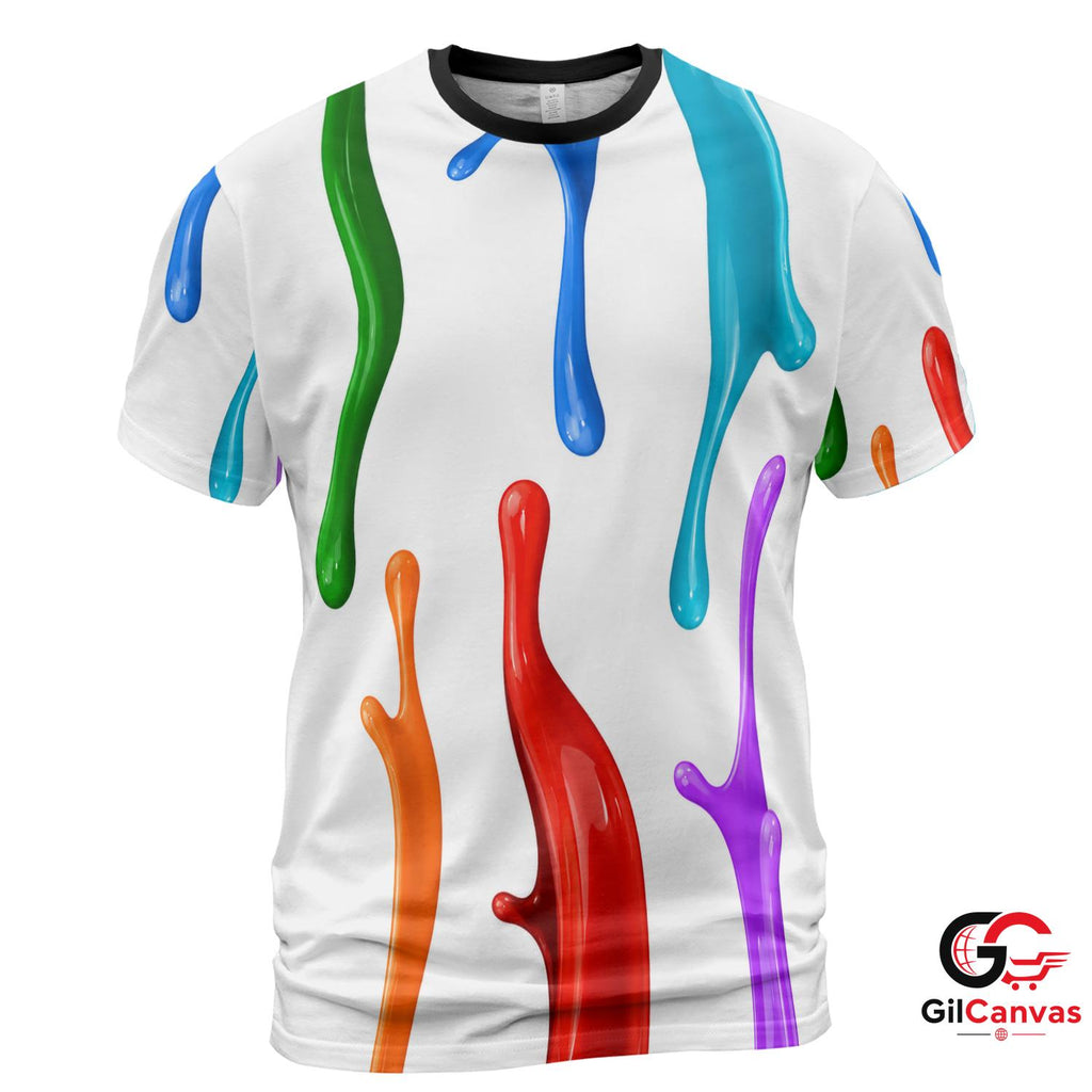Paint Drips Art 3D T-Shirt, Creative Unisex Colorful Graphic Tee For Artists