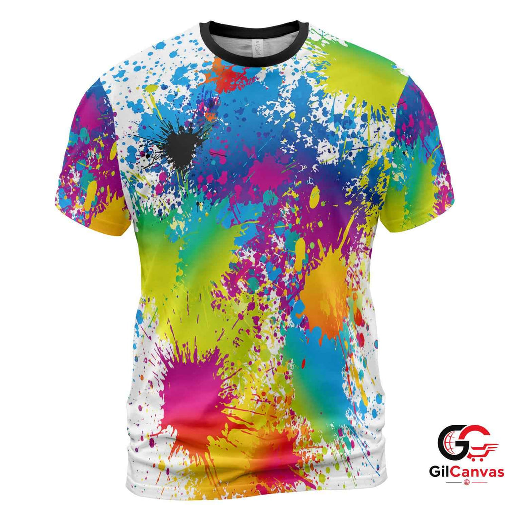 Paint Splash Art 3D T-Shirt, Vibrant Unisex Festival Graphic Tee For Summer