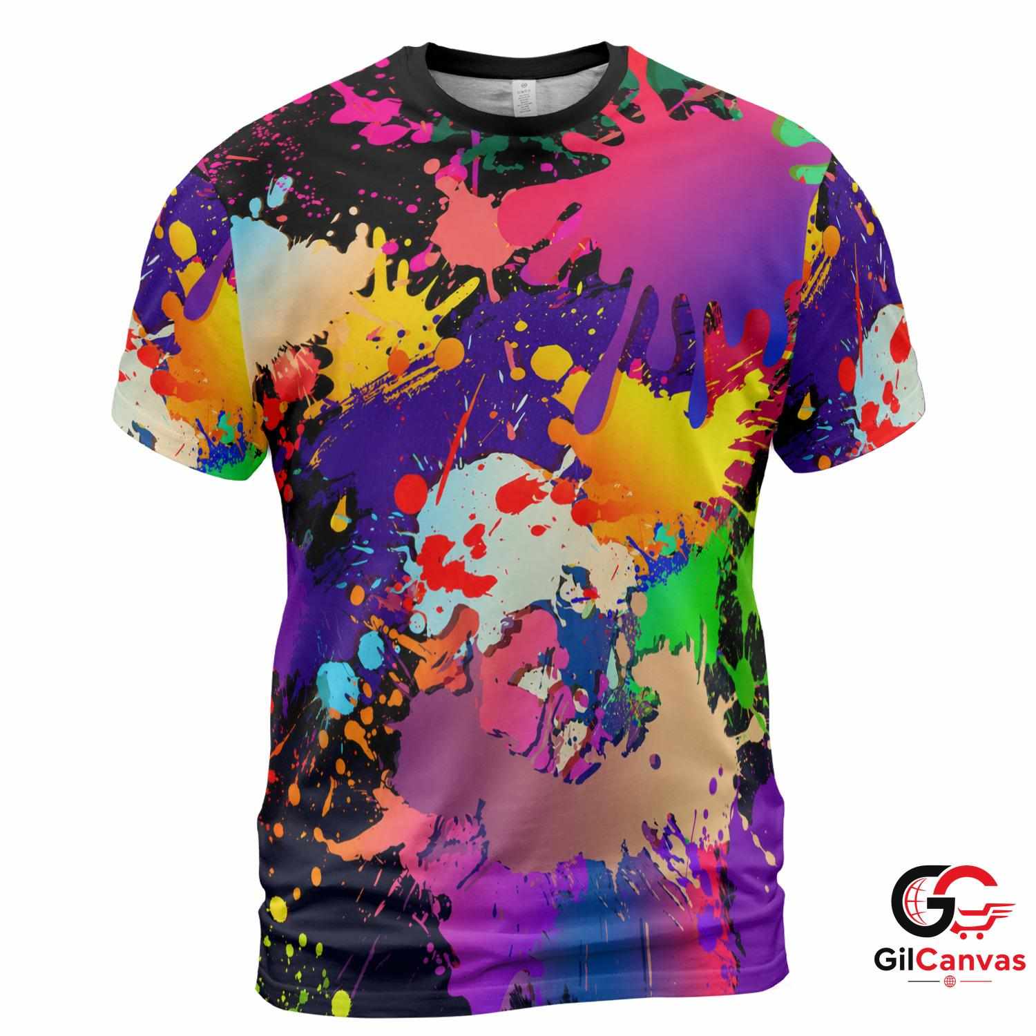 Paint Splatter Fun 3D T-Shirt, Colorful Unisex Art Graphic Tee Gift For Teens