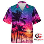 Palm Tree Sunset Hawaiian Shirt Vacation Summer Unisex Beachwear Apparel