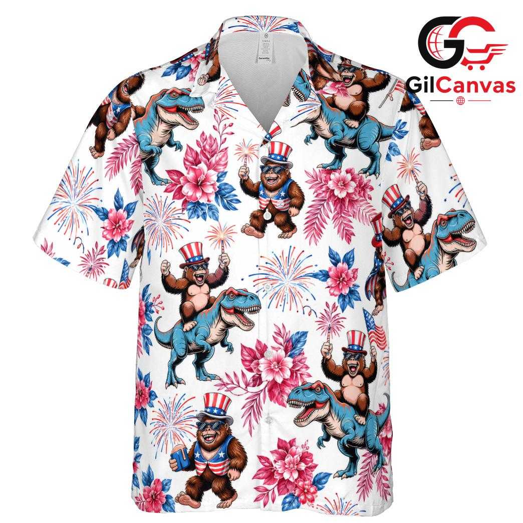 Patriotic Gorilla Dinosaur Tee, Unisex 4th Of July Summer Beach Party Wear