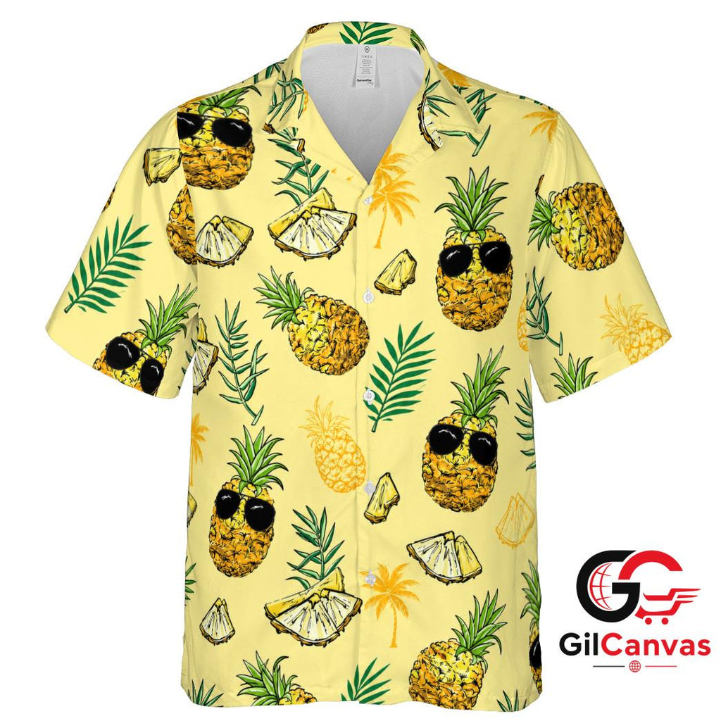 Pineapple Print Hawaiian Shirt For Summer Vacations Men Casual Tropical Vibe