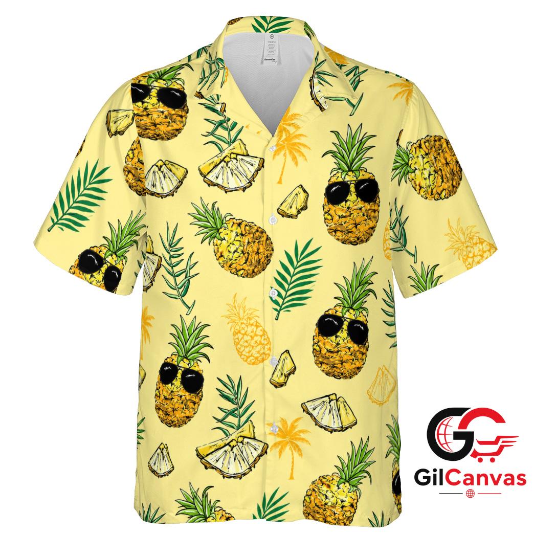Pineapple Print Hawaiian Shirt For Summer Vacations Men Casual Tropical Vibe