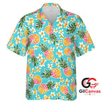 Pineapple Print Hawaiian Shirt Women Summer Tropical Flowers Relaxed Fits