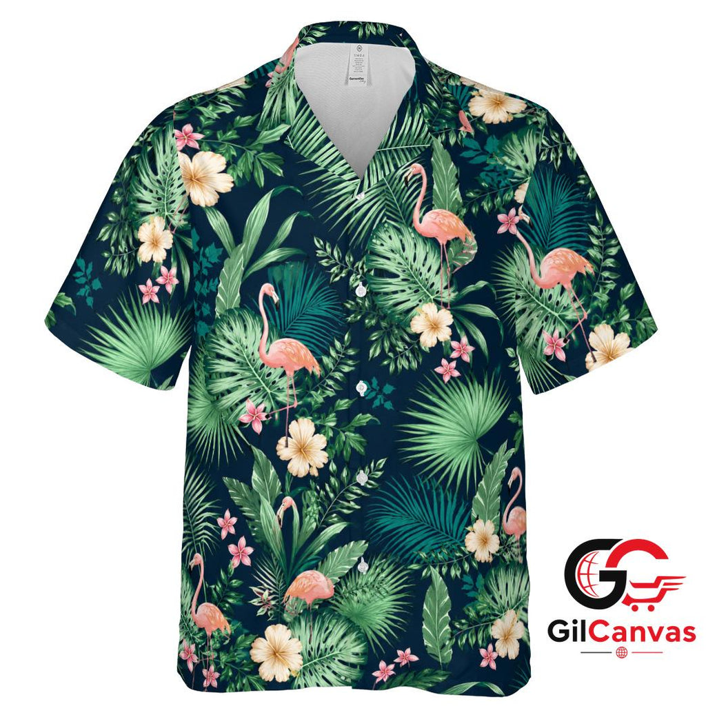 Pink Flamingo Hawaiian Shirt For Summer Beach Parties Men Tropical Vibe