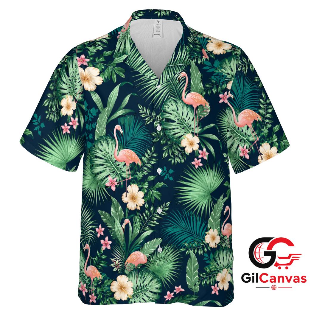 Pink Flamingo Hawaiian Shirt For Summer Beach Parties Men Tropical Vibe