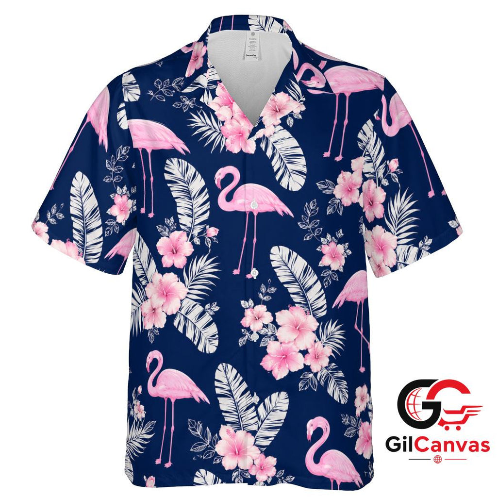 Pink Flamingo Hawaiian Shirt For Unisex Summer Vacation Floral Pattern Vibe