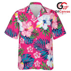 Pink Hibiscus Floral Beach Shirt, Mens Aloha Summer Vacation Tropical Wear